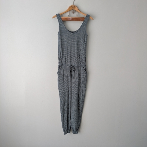 Pact Pants - Pact Jumpsuit Women's S Gray White Stripe Sleeveless Tank Cotton Jogger Cuffs